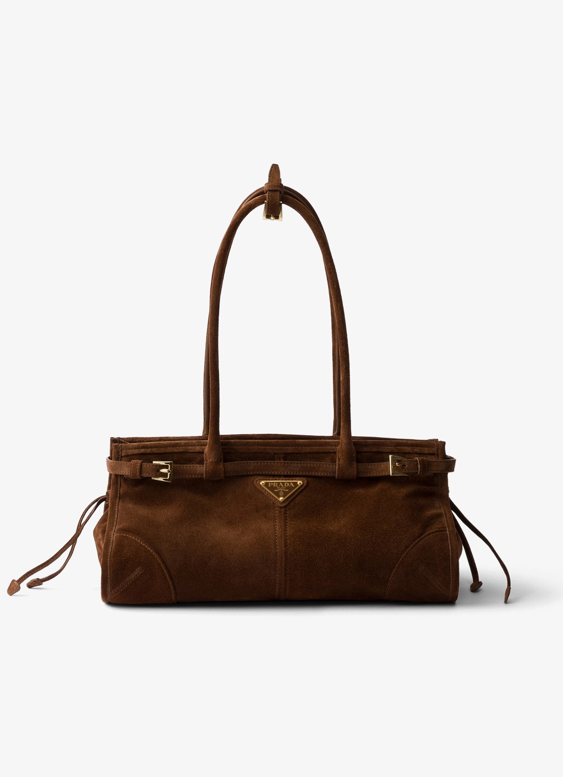 Prada Bonnie Medium handtas van kalfssuède - voorkant donkerbruin