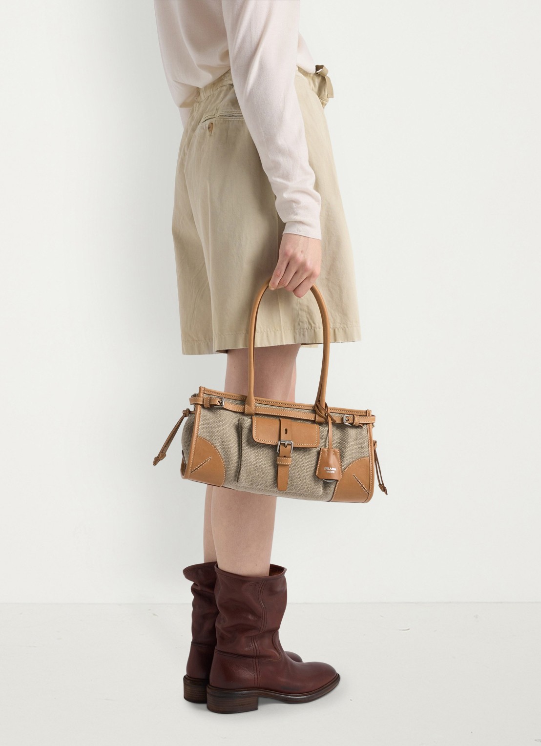 Prada Bonnie Medium schoudertas met leren details - detail 4 camel