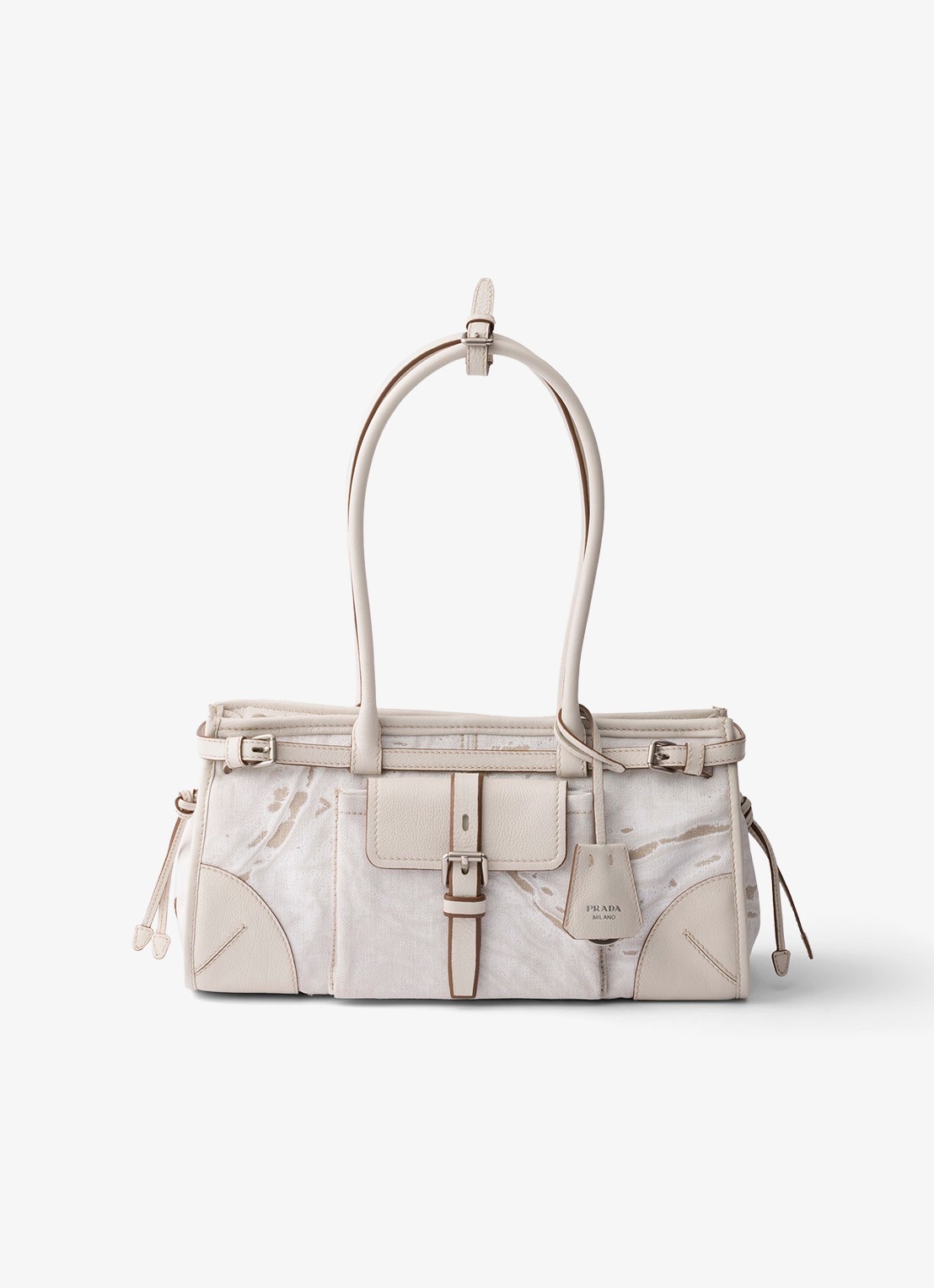 Prada Bonnie Medium schoudertas met leren details - voorkant gebroken wit