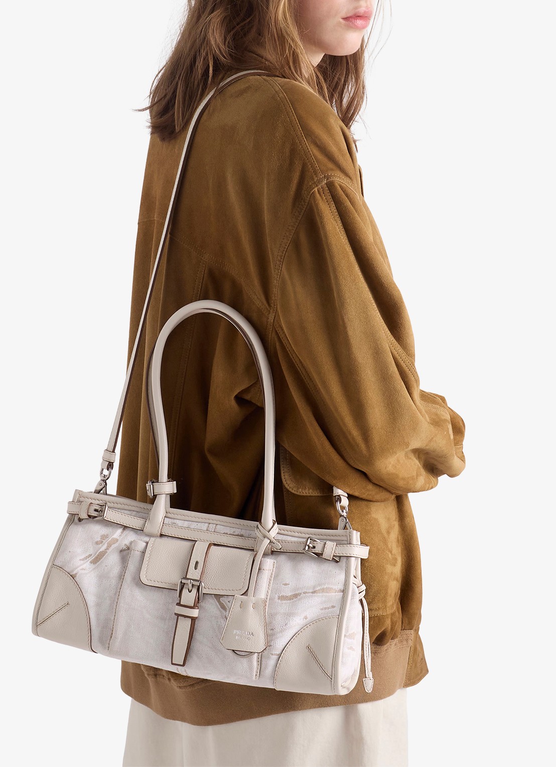Prada Bonnie Medium schoudertas met leren details - voorkant 2 gebroken wit