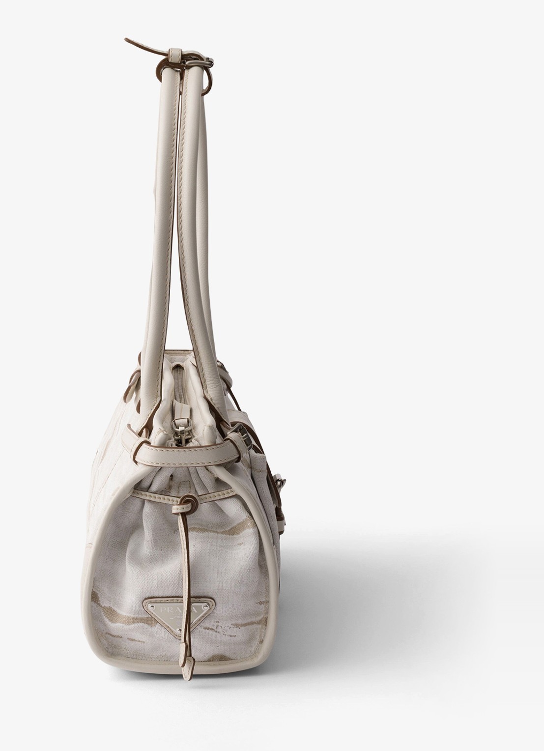 Prada Bonnie Medium schoudertas met leren details - detail 8 gebroken wit