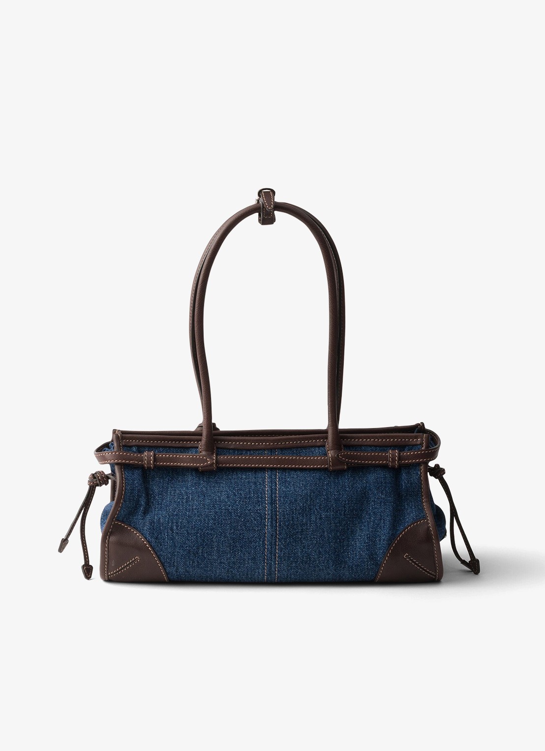 Prada Bonnie Medium schoudertas van denim met leren details - achterkant indigo