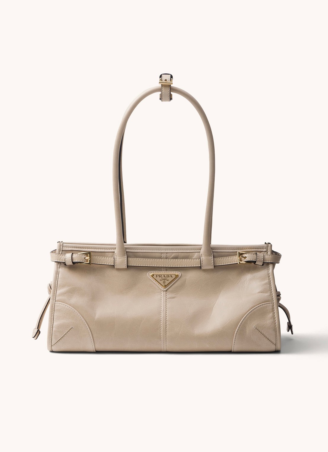 Prada Bonnie Medium schoudertas van kalfsleer - voorkant beige