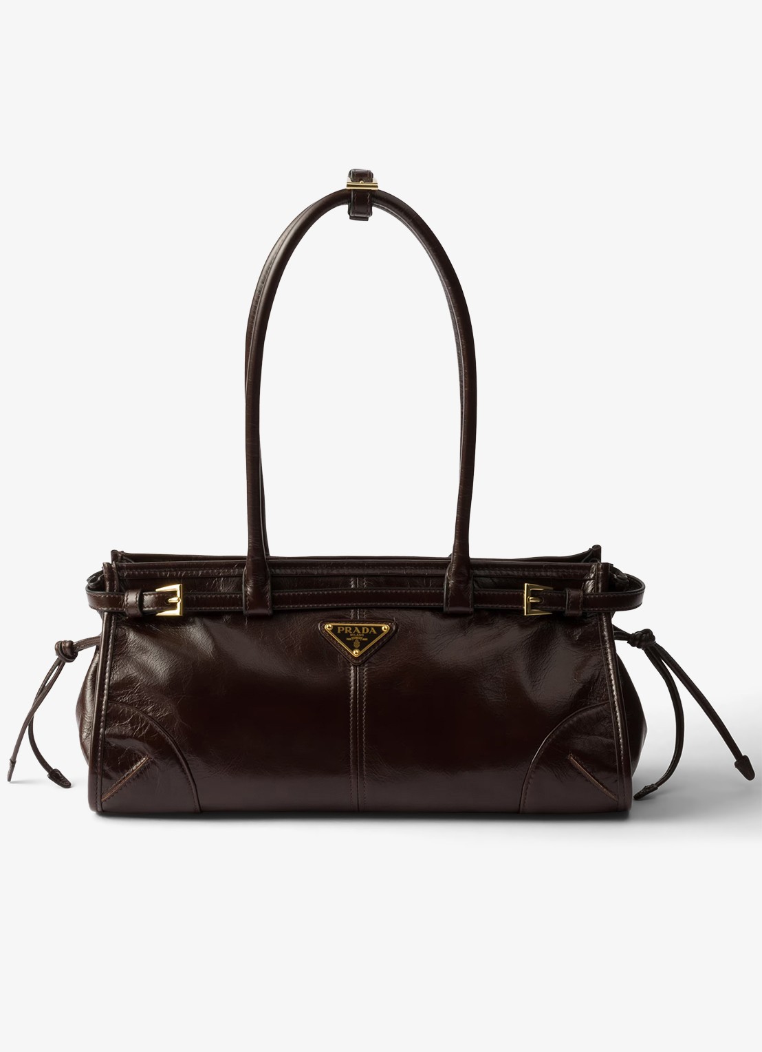 Prada Bonnie Medium schoudertas van kalfsleer - voorkant donkerbruin
