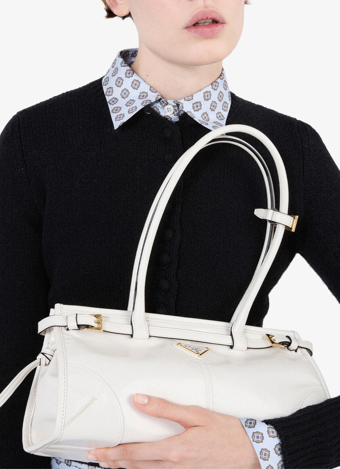 Prada Bonnie Medium schoudertas van kalfsleer - voorkant 2 wit