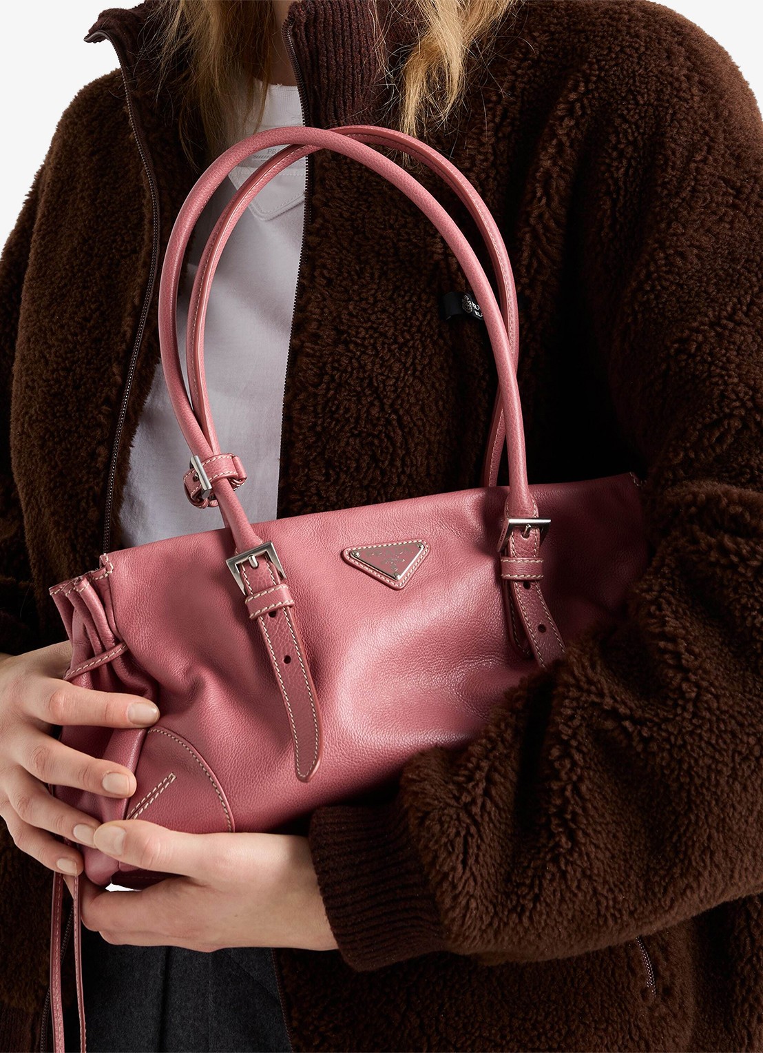 Prada Bonnie Medium schoudertas van kalfsleer - detail 6 oudroze