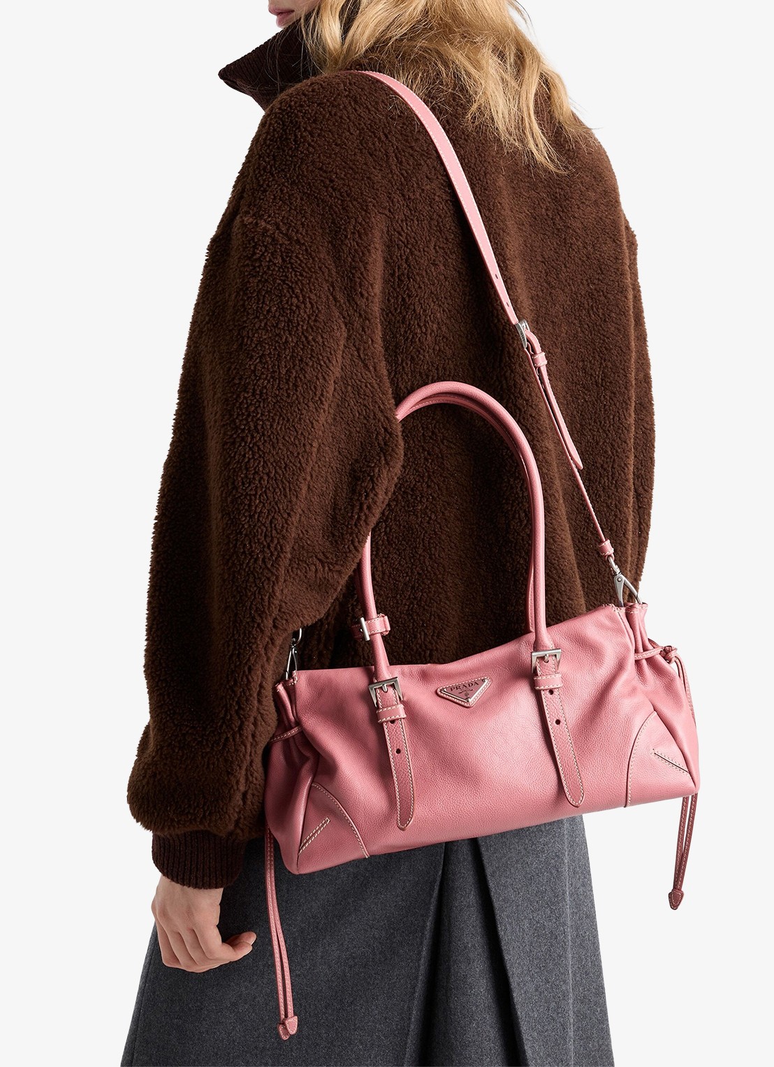 Prada Bonnie Medium schoudertas van kalfsleer - voorkant 2 oudroze