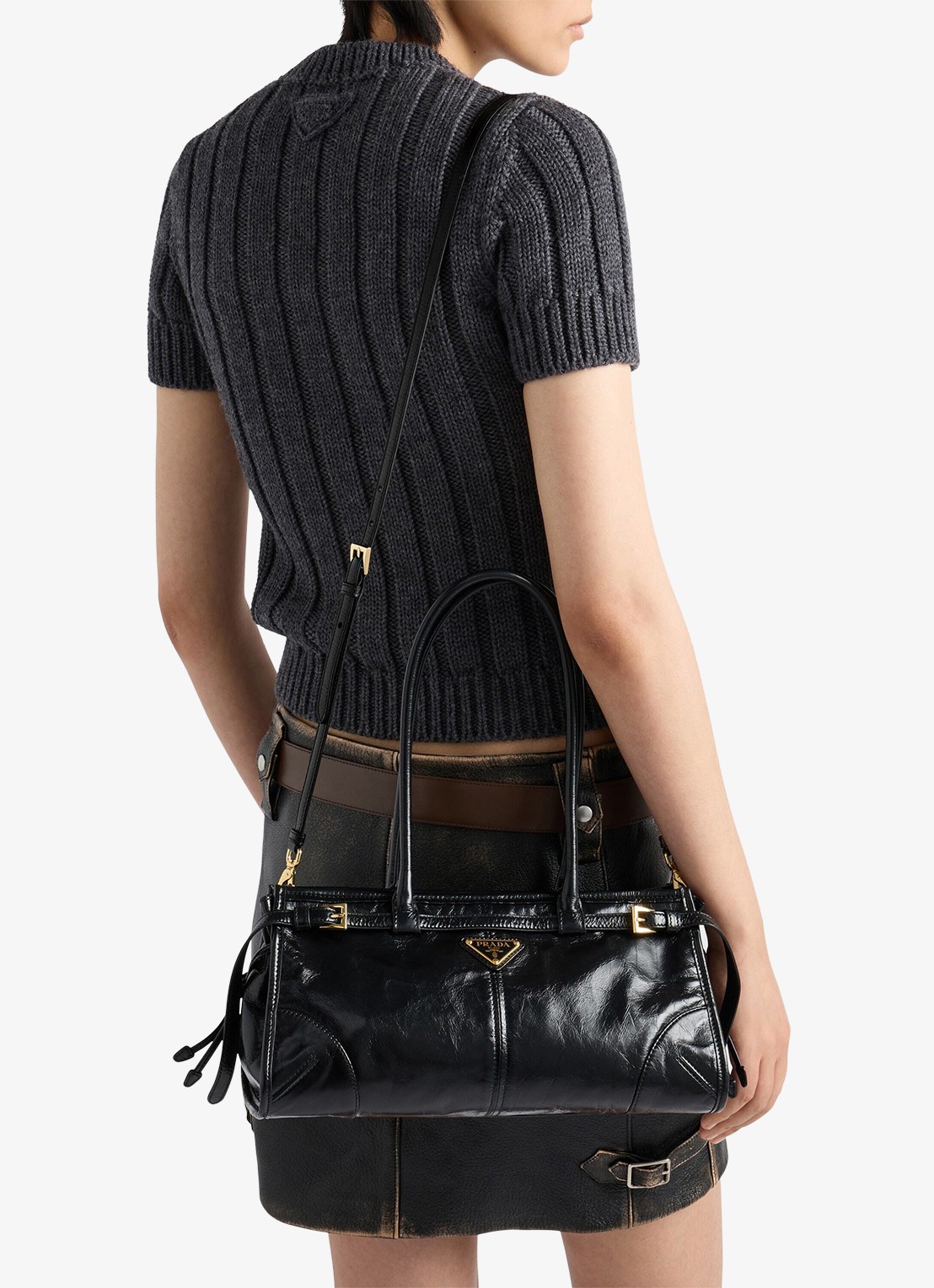 Prada Bonnie Medium schoudertas van kalfsleer - voorkant 6 zwart