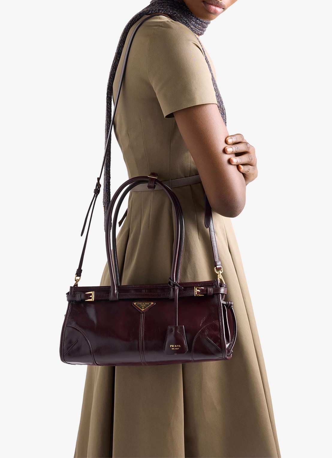 Prada Bonnie Medium schoudertas van kalfsleer - voorkant 3 donkerrood