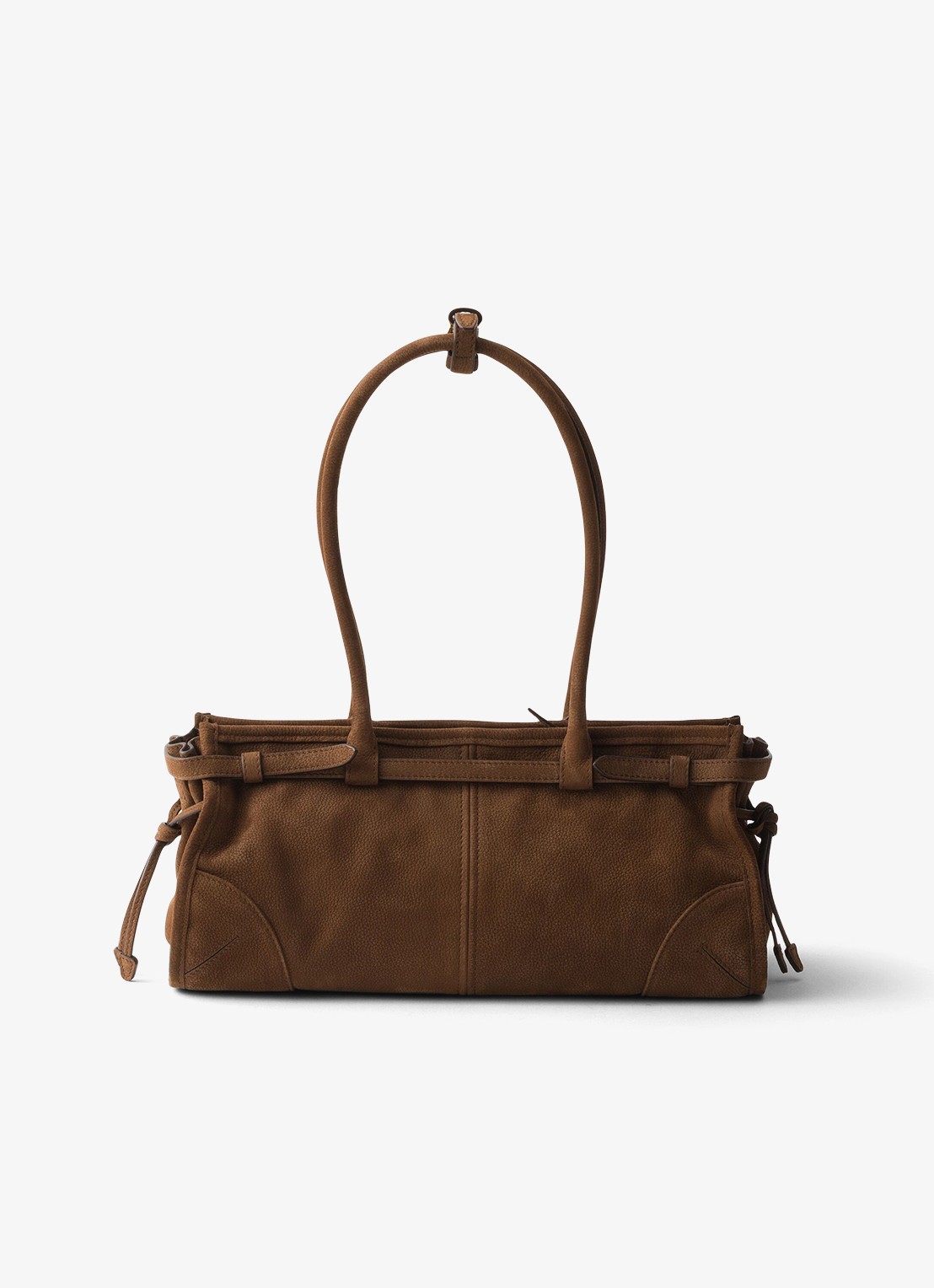 Prada Bonnie Medium schoudertas van nubuck - achterkant 3 donkerbruin