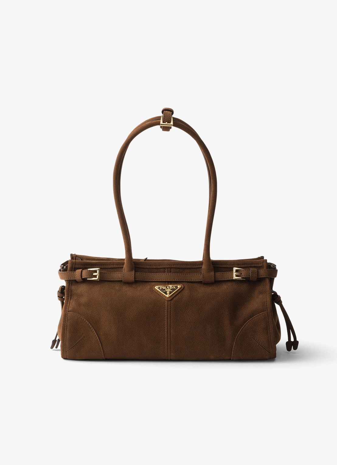 Prada Bonnie Medium schoudertas van nubuck - voorkant donkerbruin