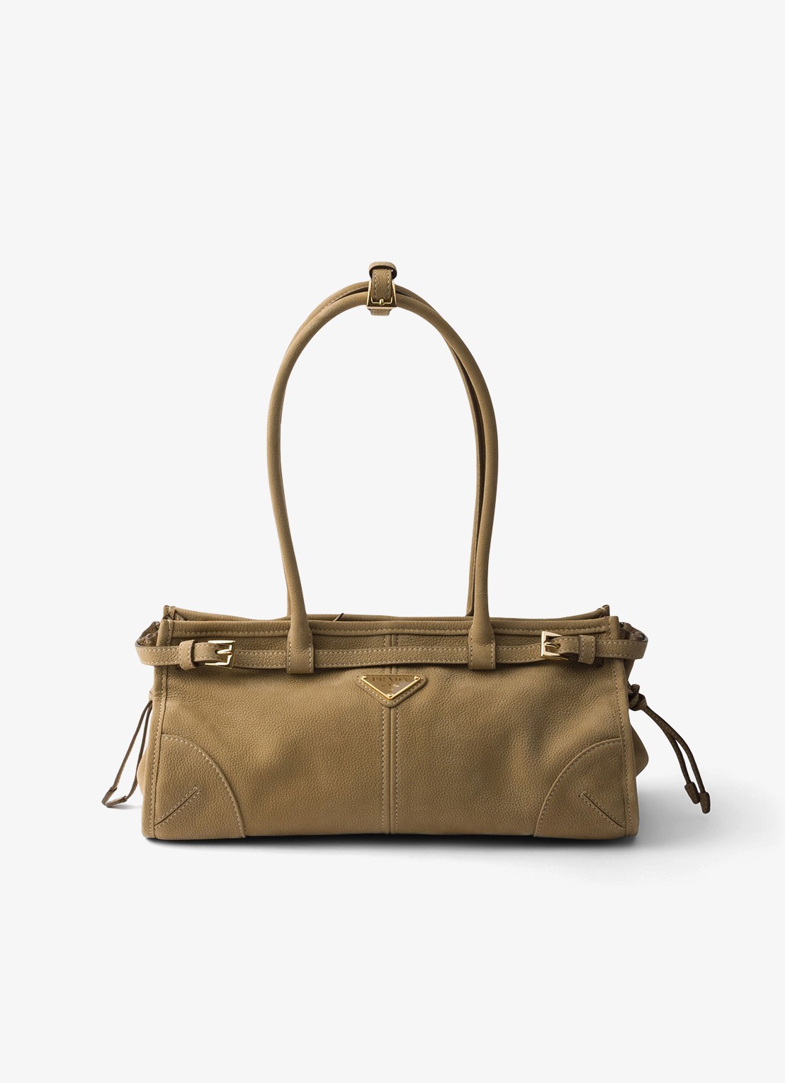 Prada Bonnie Medium schoudertas van nubuck - voorkant khaki