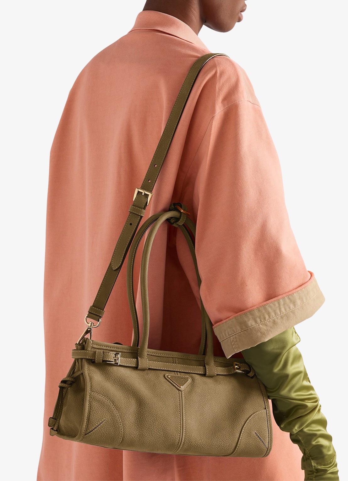 Prada Bonnie Medium schoudertas van nubuck - voorkant 2 khaki