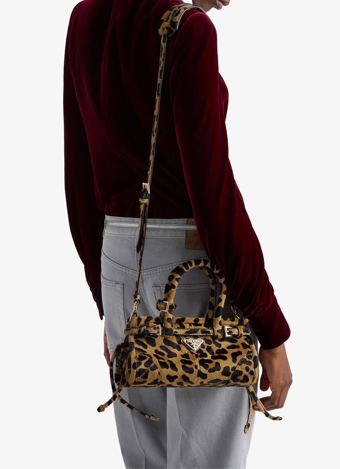Prada Bonnie Mini handtas van kalfsleer met ponyhair - detail 4 gebroken wit