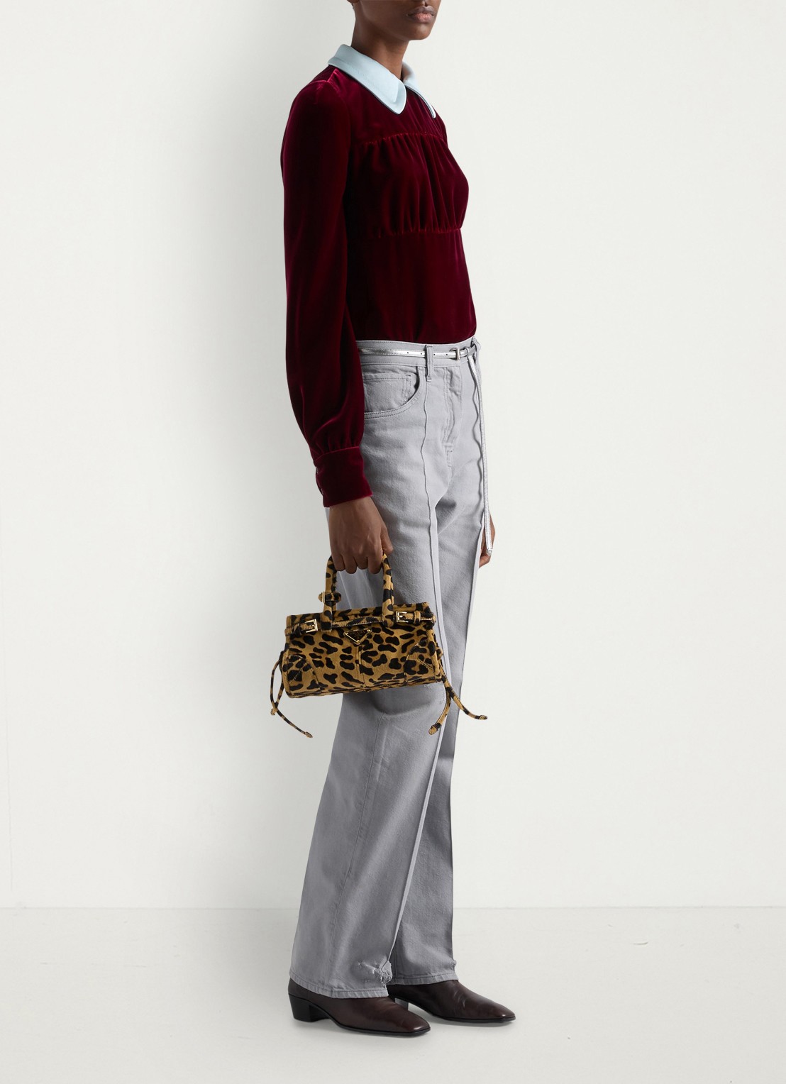 Prada Bonnie Mini handtas van kalfsleer met ponyhair - voorkant 2 gebroken wit