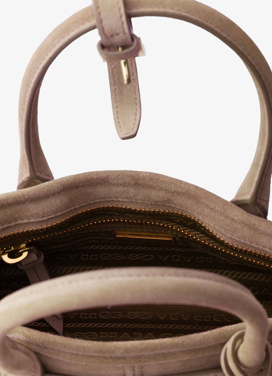 Prada Bonnie Mini handtas van kalfssuède - detail beige