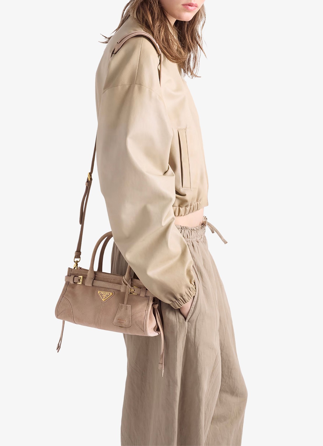 Prada Bonnie Mini handtas van kalfssuède - detail 4 beige