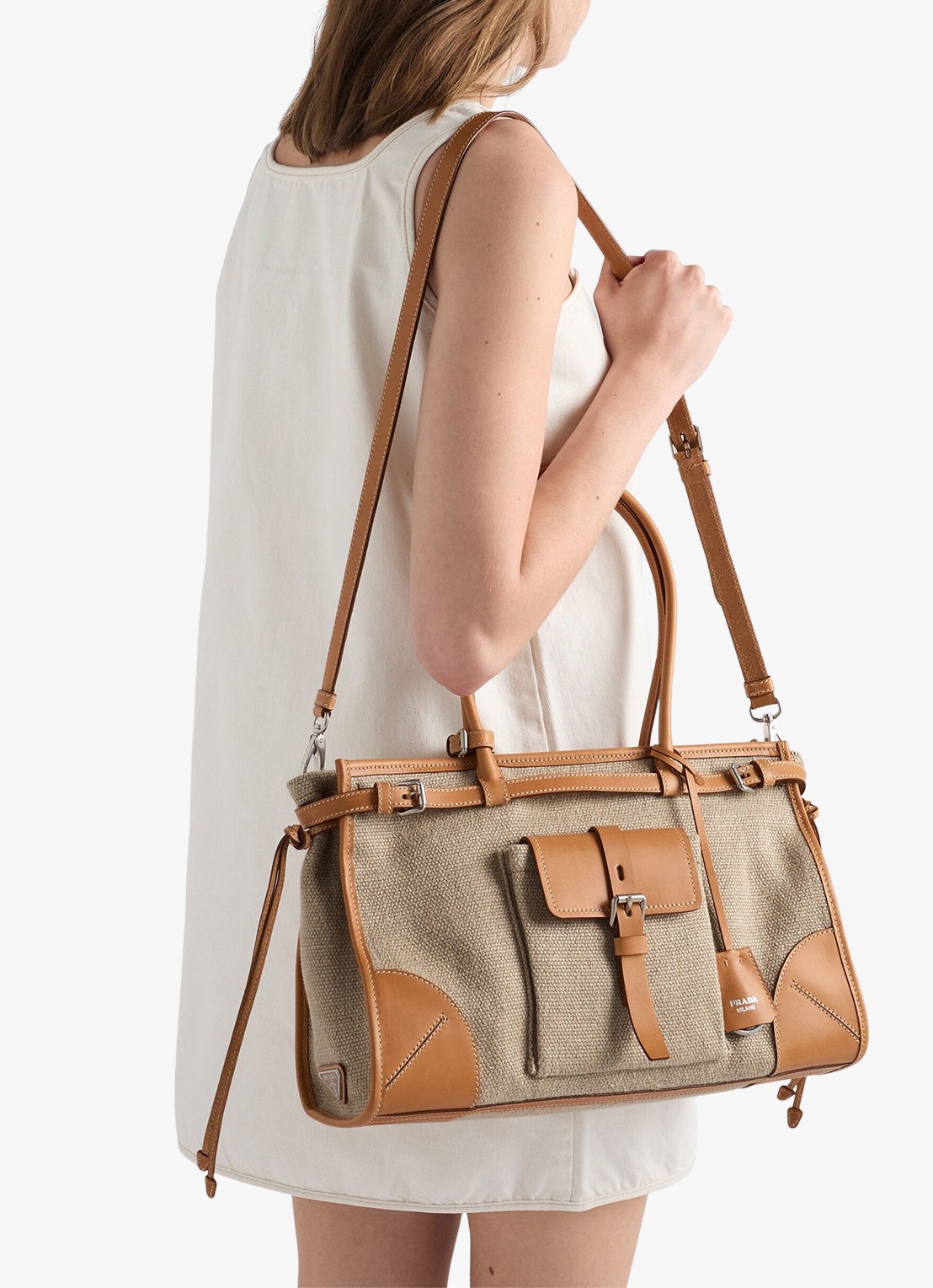 Prada Bonnie schoudertas met leren details - detail 3 zand