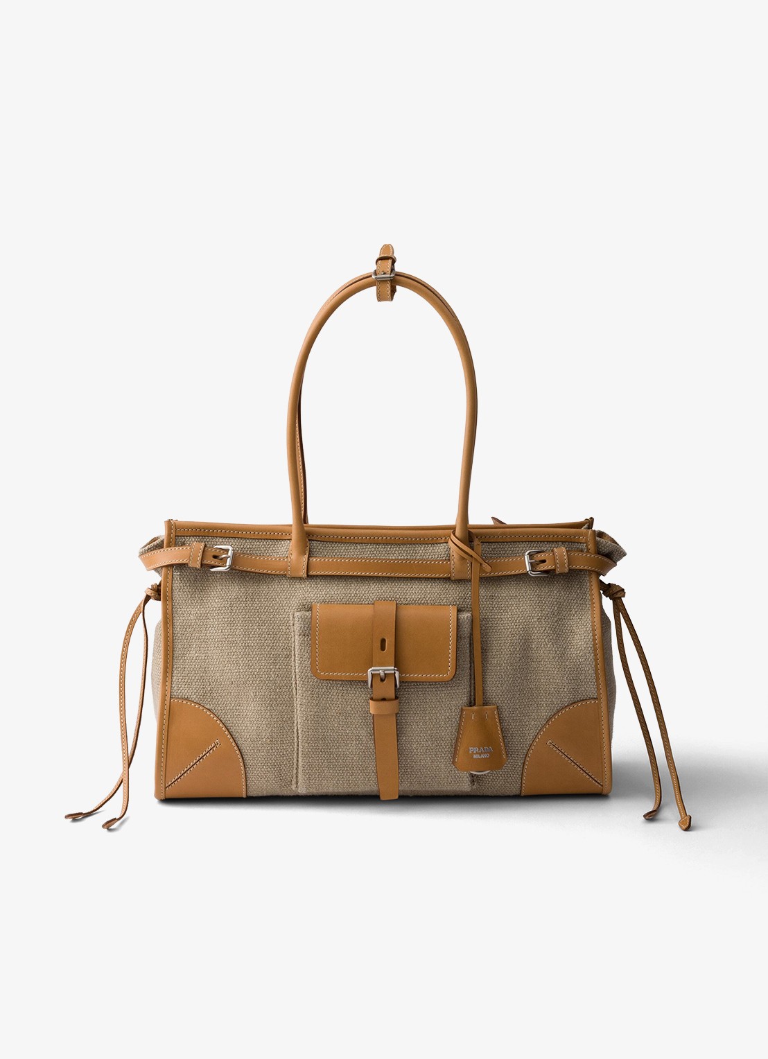 Prada Bonnie schoudertas met leren details - voorkant 5 zand