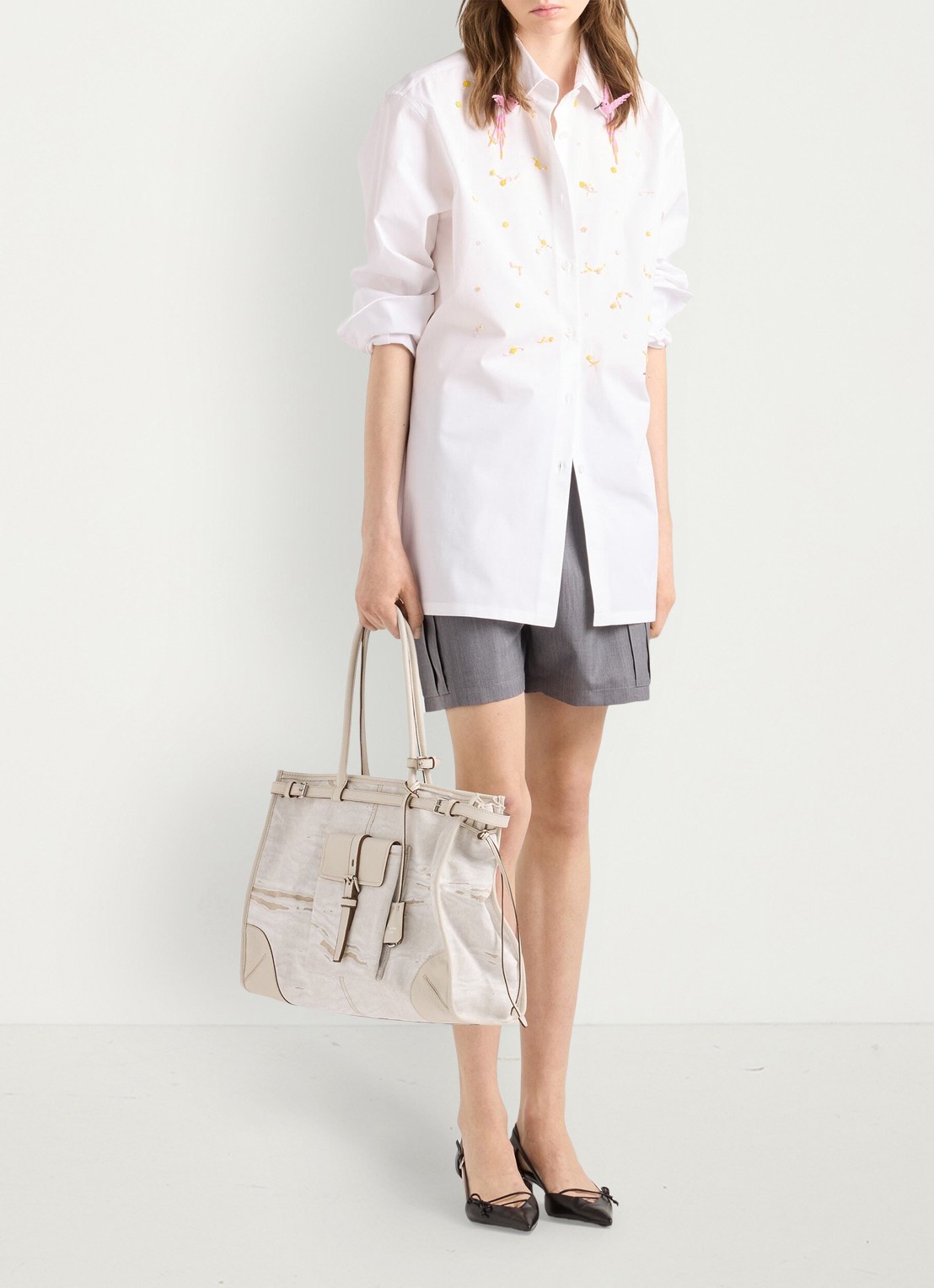 Prada Bonnie schoudertas met leren details - detail 4 wit