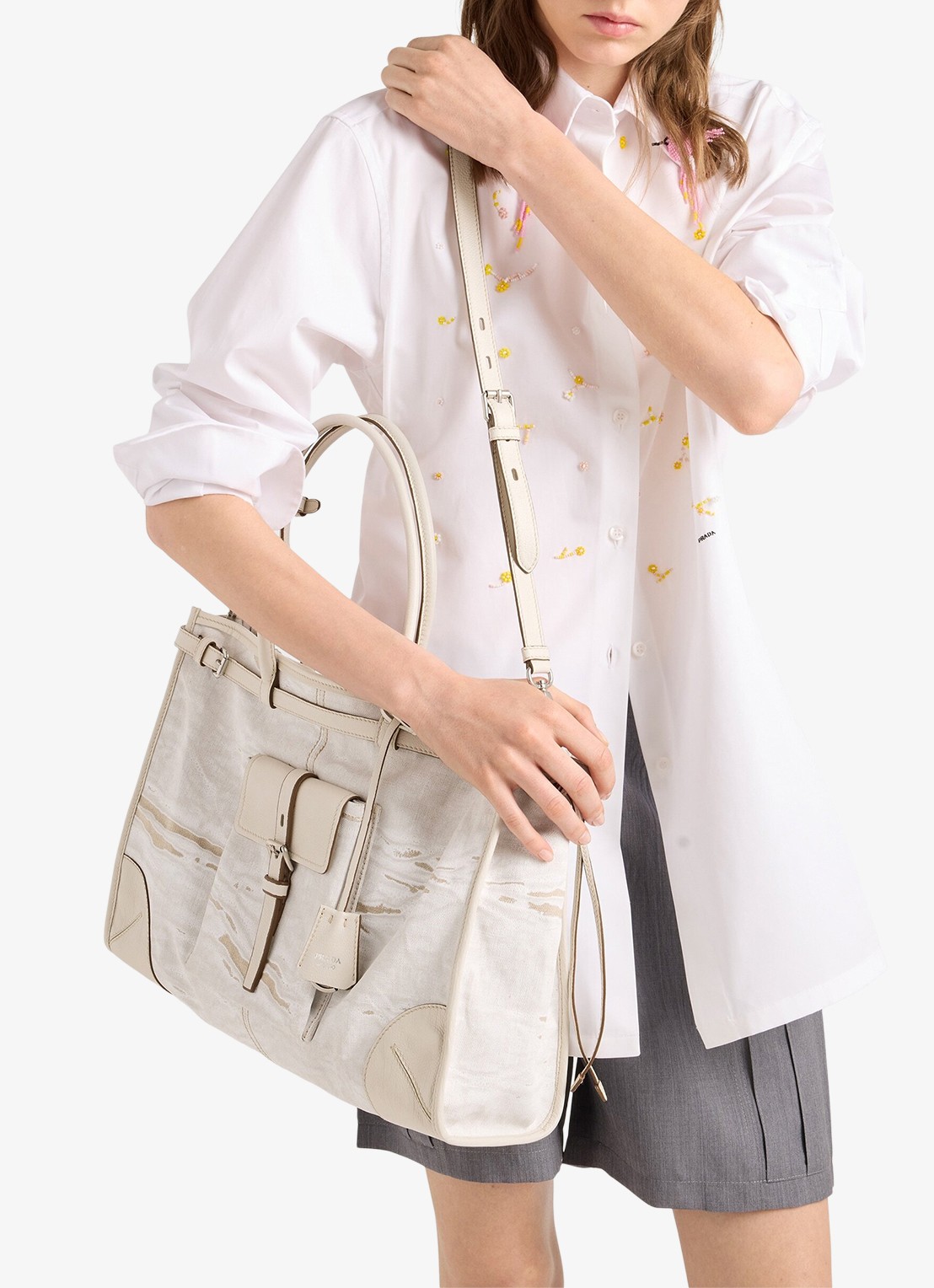 Prada Bonnie schoudertas met leren details - voorkant 7 wit