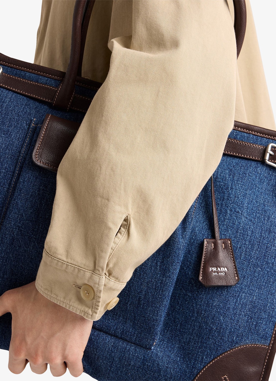 Prada Bonnie schoudertas van denim met leren details - detail 7 indigo
