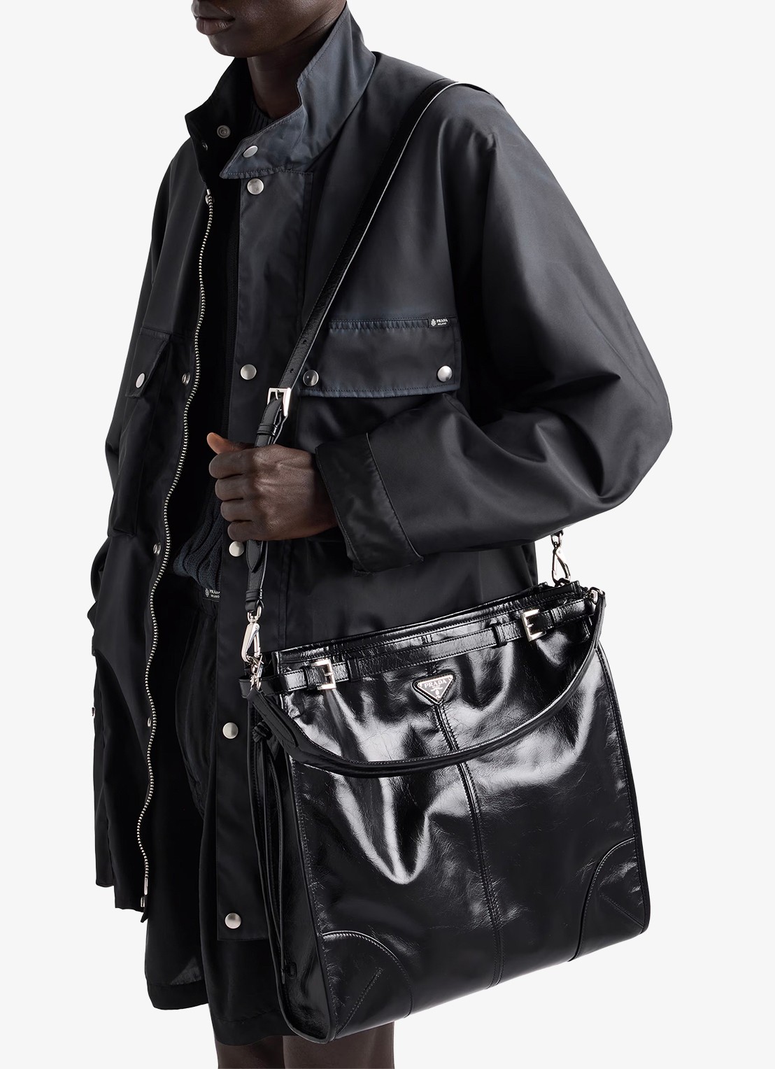 Prada Bonnie schoudertas van kalfsleer - voorkant 7 zwart