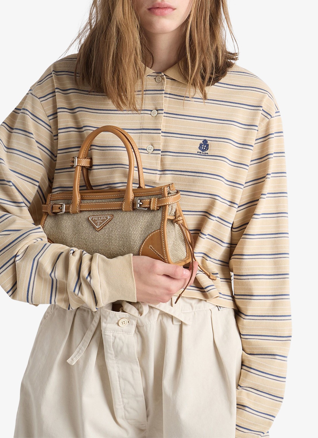 Prada Bonnie Small handtas met leren details - detail 3 zand