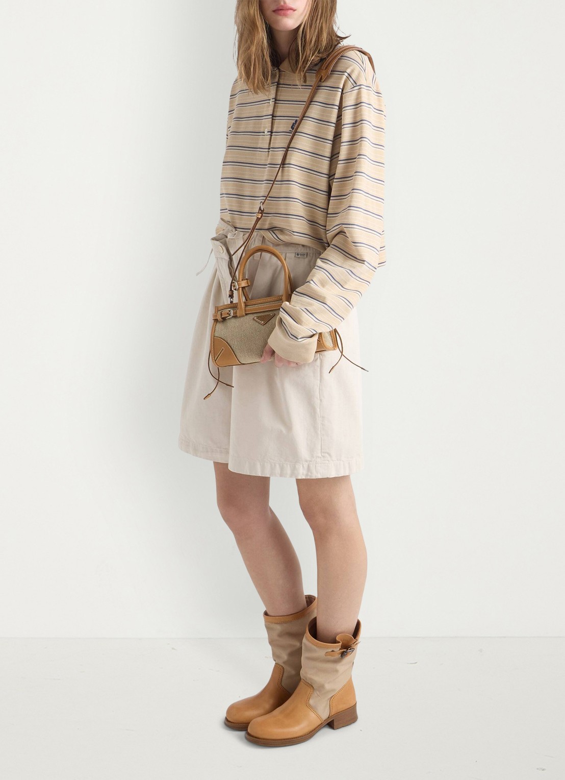 Prada Bonnie Small handtas met leren details - detail 4 zand