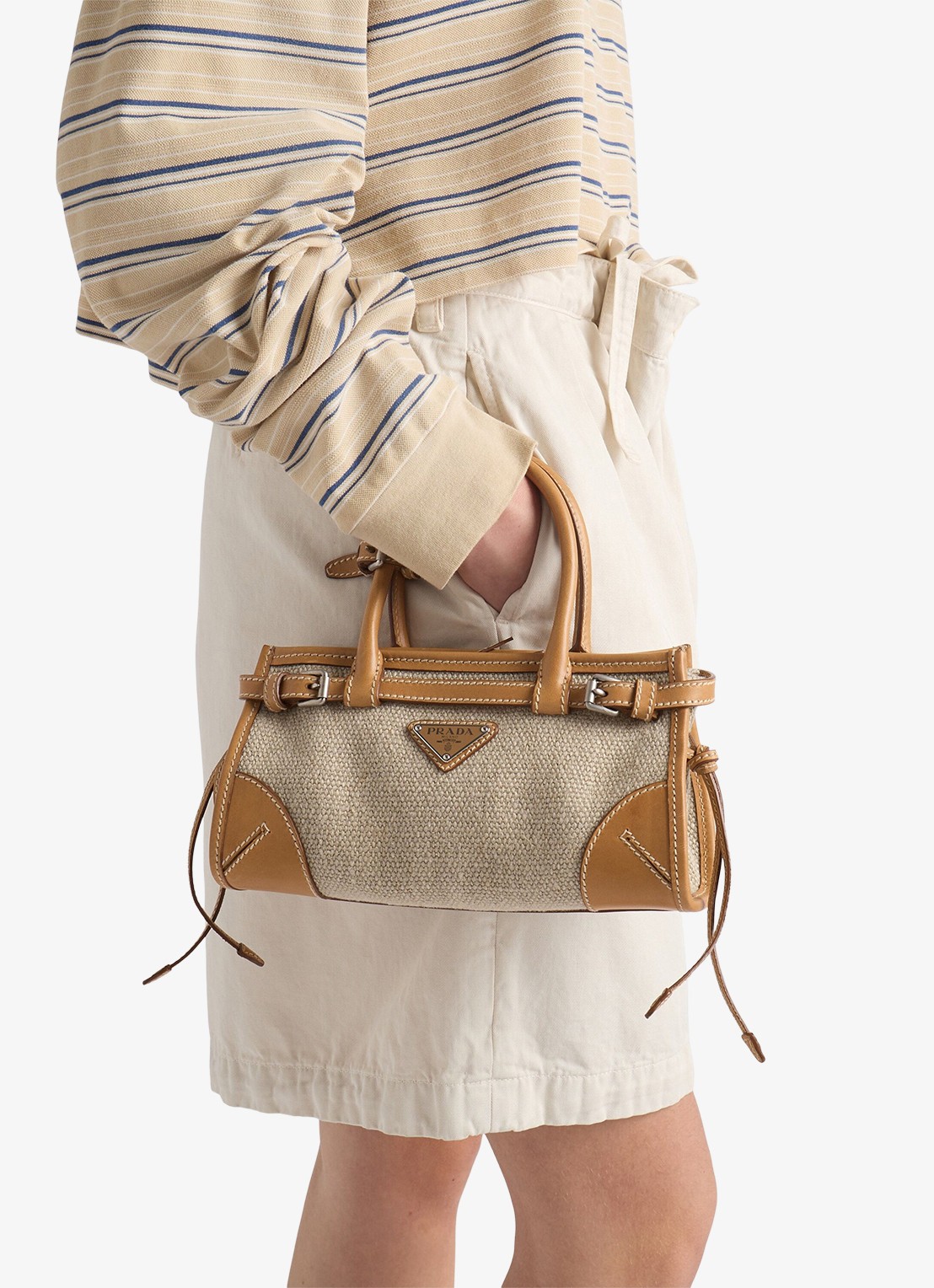 Prada Bonnie Small handtas met leren details - voorkant 6 zand