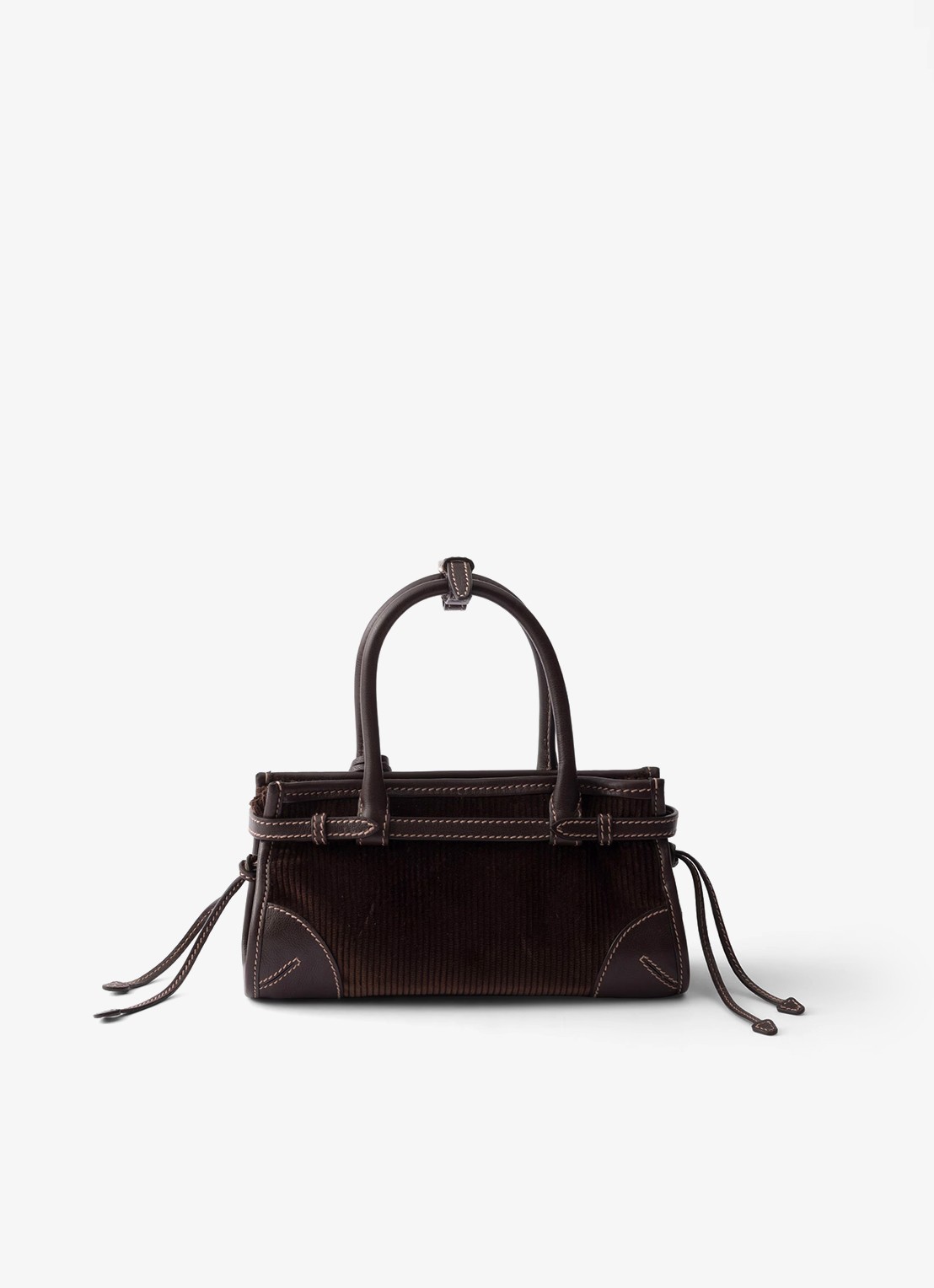 Prada Bonnie Small handtas van corduroy met leren details - achterkant donkerbruin