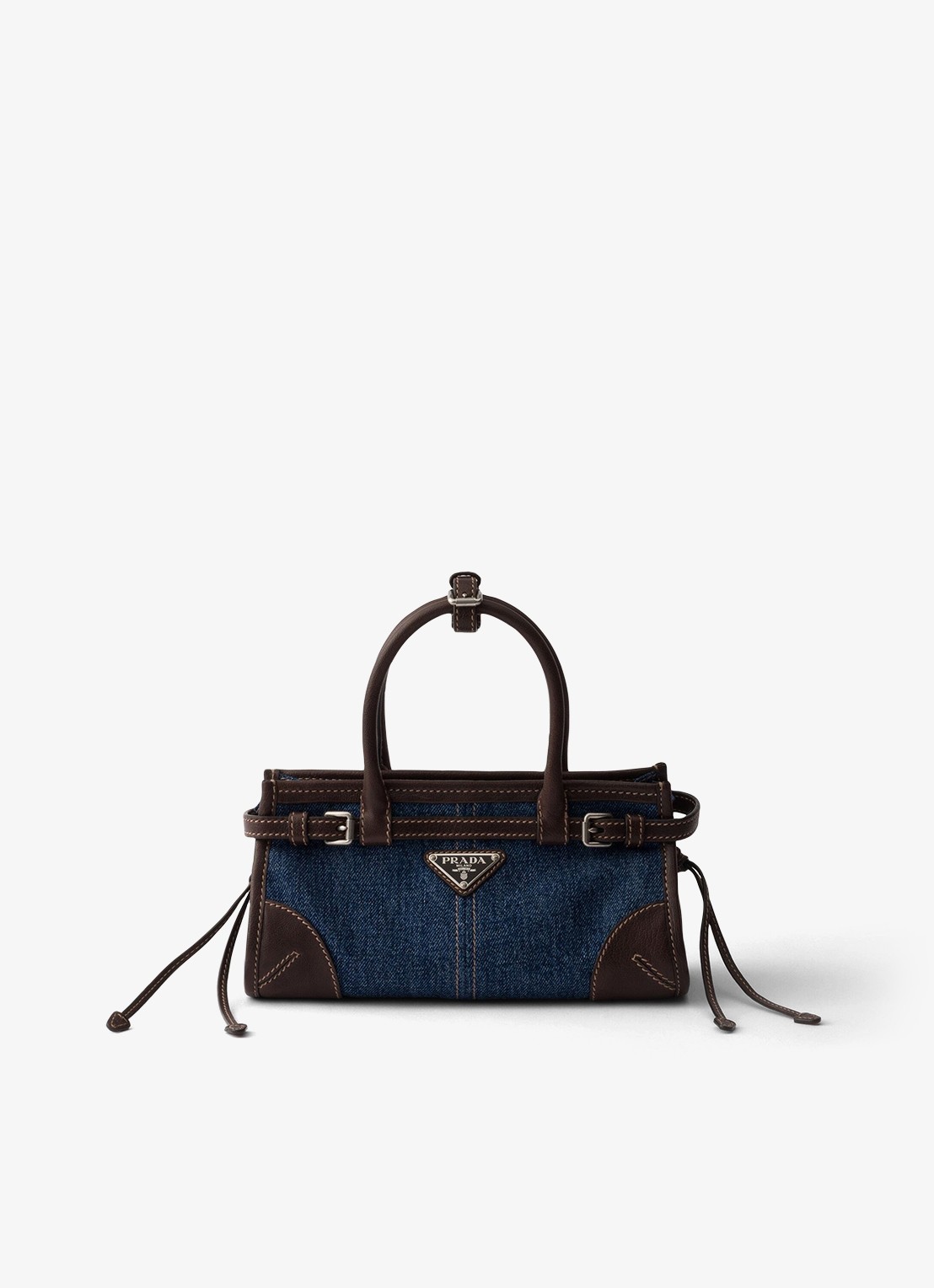 Prada Bonnie Small handtas van denim met leren details - voorkant 5 indigo