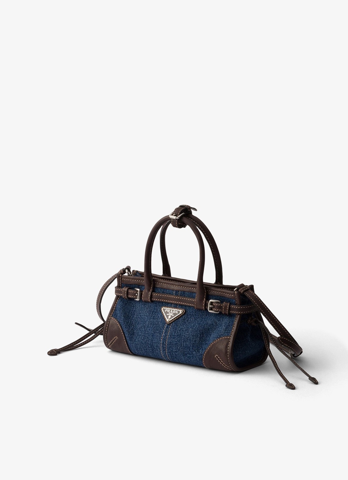 Prada Bonnie Small handtas van denim met leren details - voorkant 6 indigo