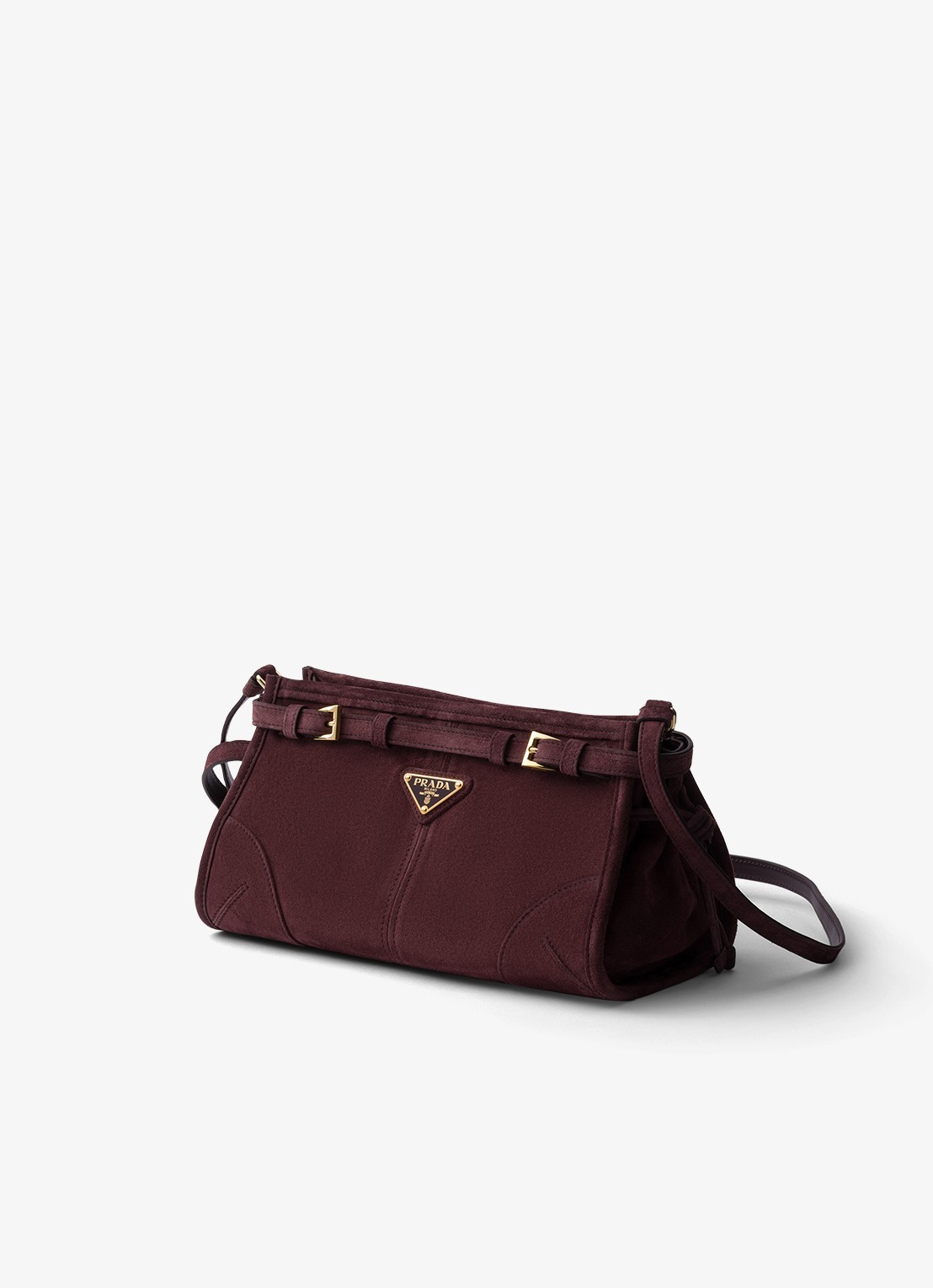 Prada Bonnie Small schoudertas van kalfssuède - detail 2 bordeauxrood