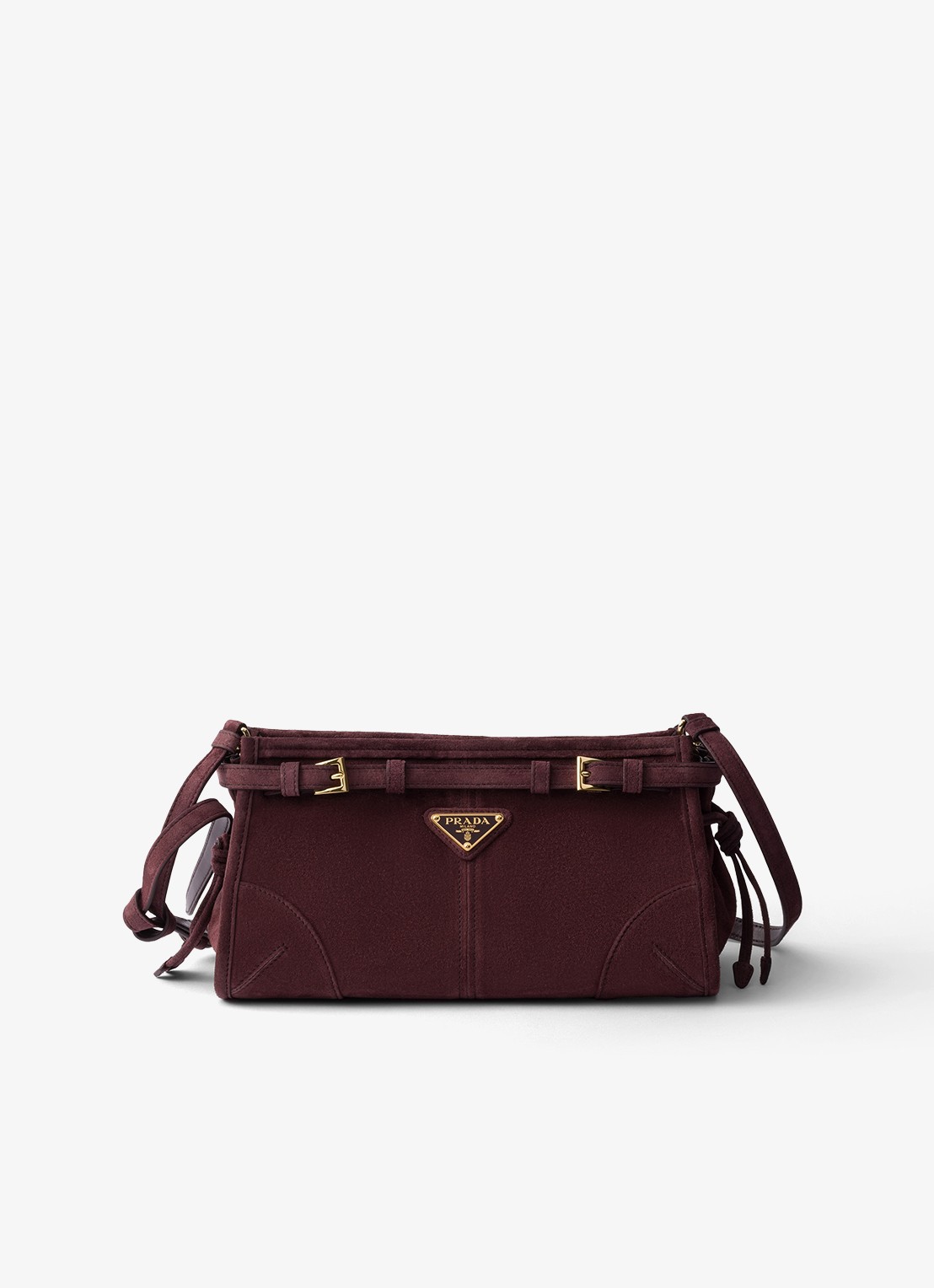 Prada Bonnie Small schoudertas van kalfssuède - voorkant 5 bordeauxrood