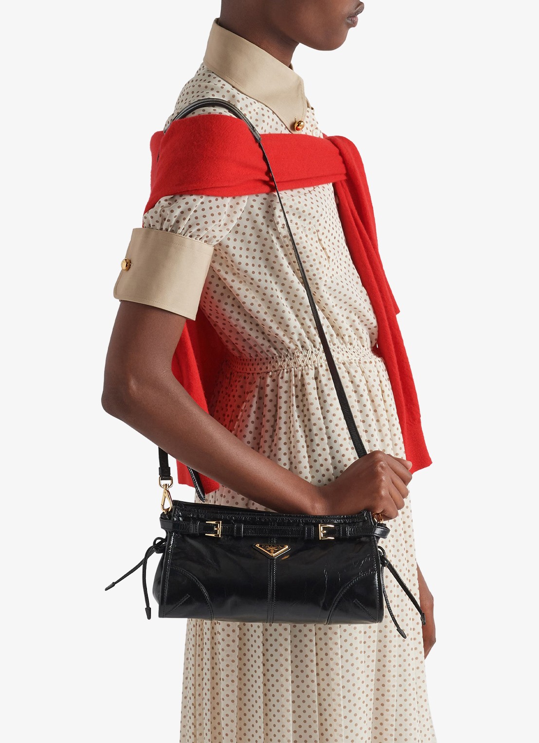 Prada Bonnie Small schoudertas van leer met afneembare schouderriem - detail 4 zwart