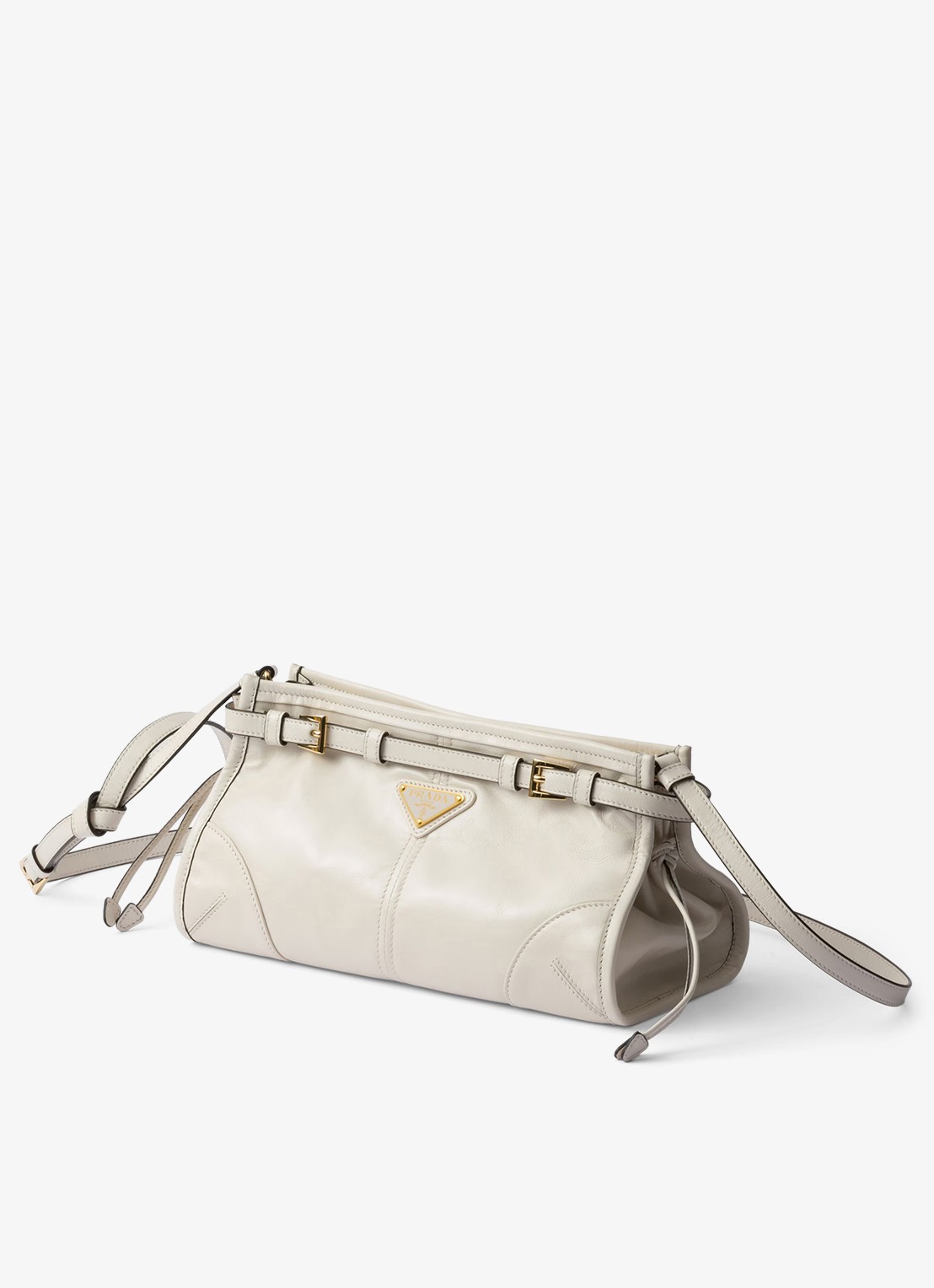Prada Bonnie Small schoudertas van leer met afneembare schouderriem - detail gebroken wit