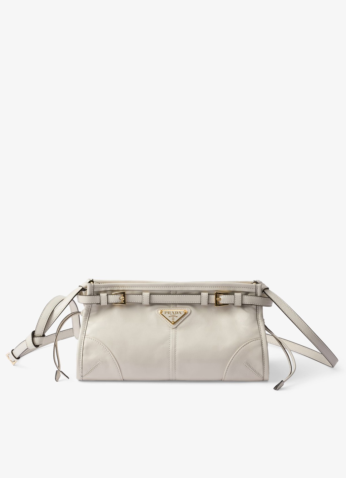 Prada Bonnie Small schoudertas van leer met afneembare schouderriem - voorkant 5 gebroken wit
