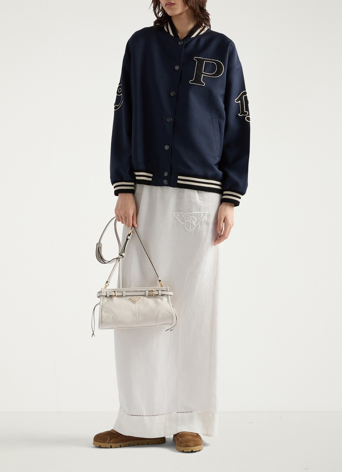 Prada Bonnie Small schoudertas van leer met afneembare schouderriem - voorkant 6 gebroken wit