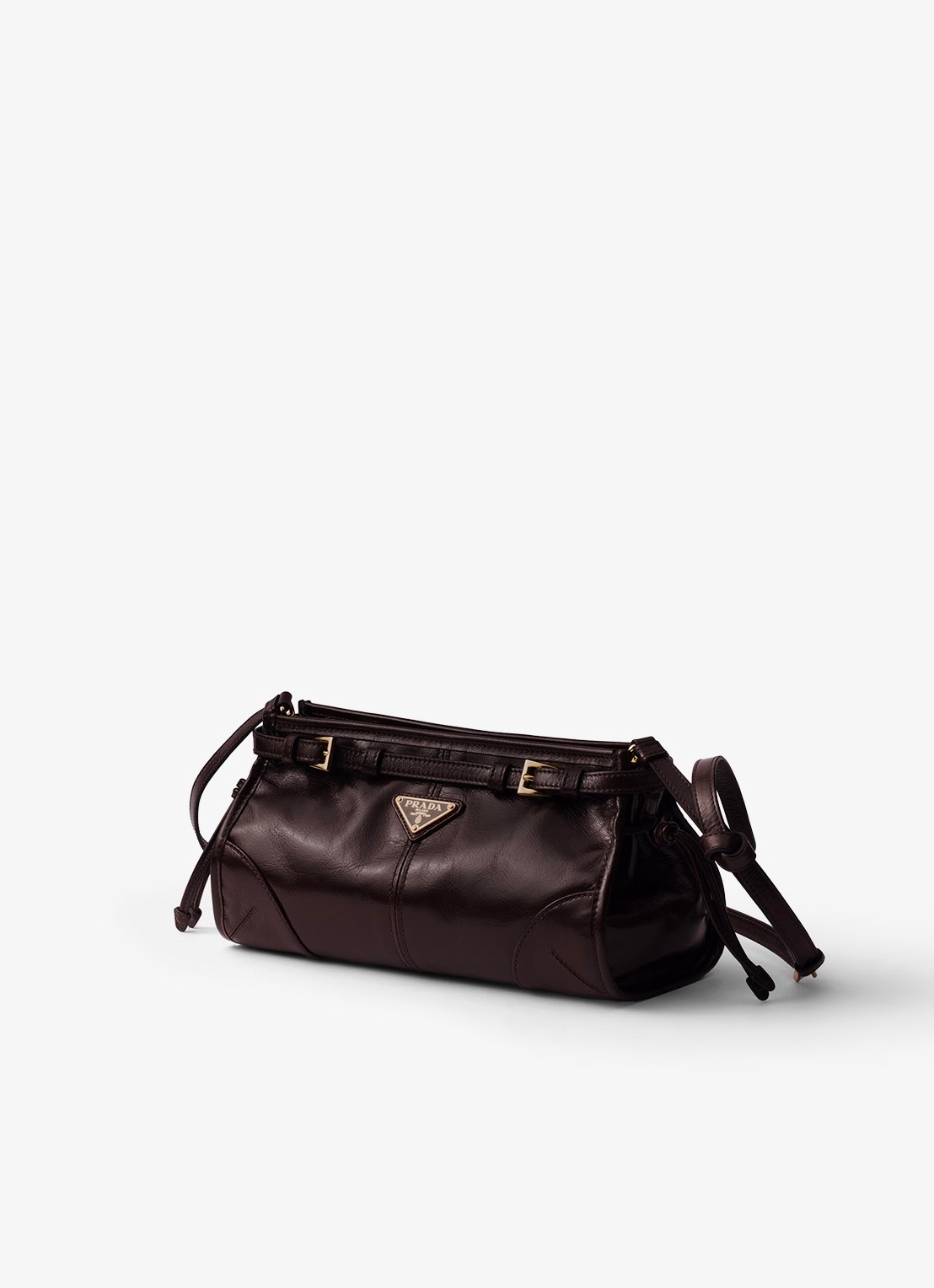 Prada Bonnie Small schoudertas van leer met afneembare schouderriem - detail donkerbruin
