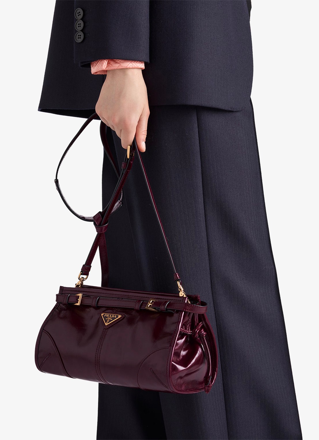 Prada Bonnie Small schoudertas van leer met afneembare schouderriem - voorkant 7 bordeauxrood