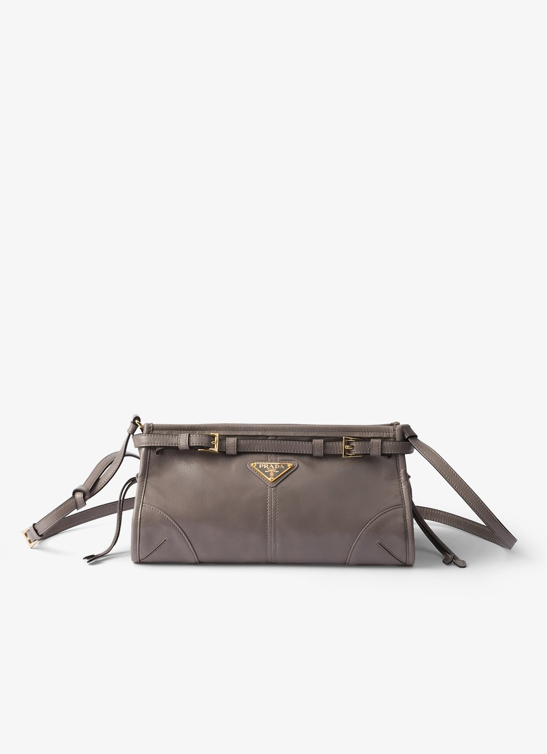 Prada Bonnie Small schoudertas van leer met afneembare schouderriem - voorkant taupe