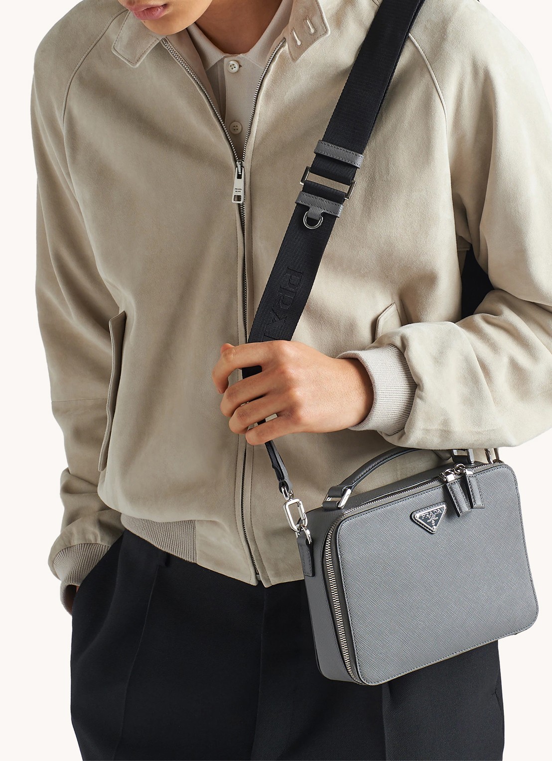 Prada Brique schoudertas van leer - voorkant 7 grijs