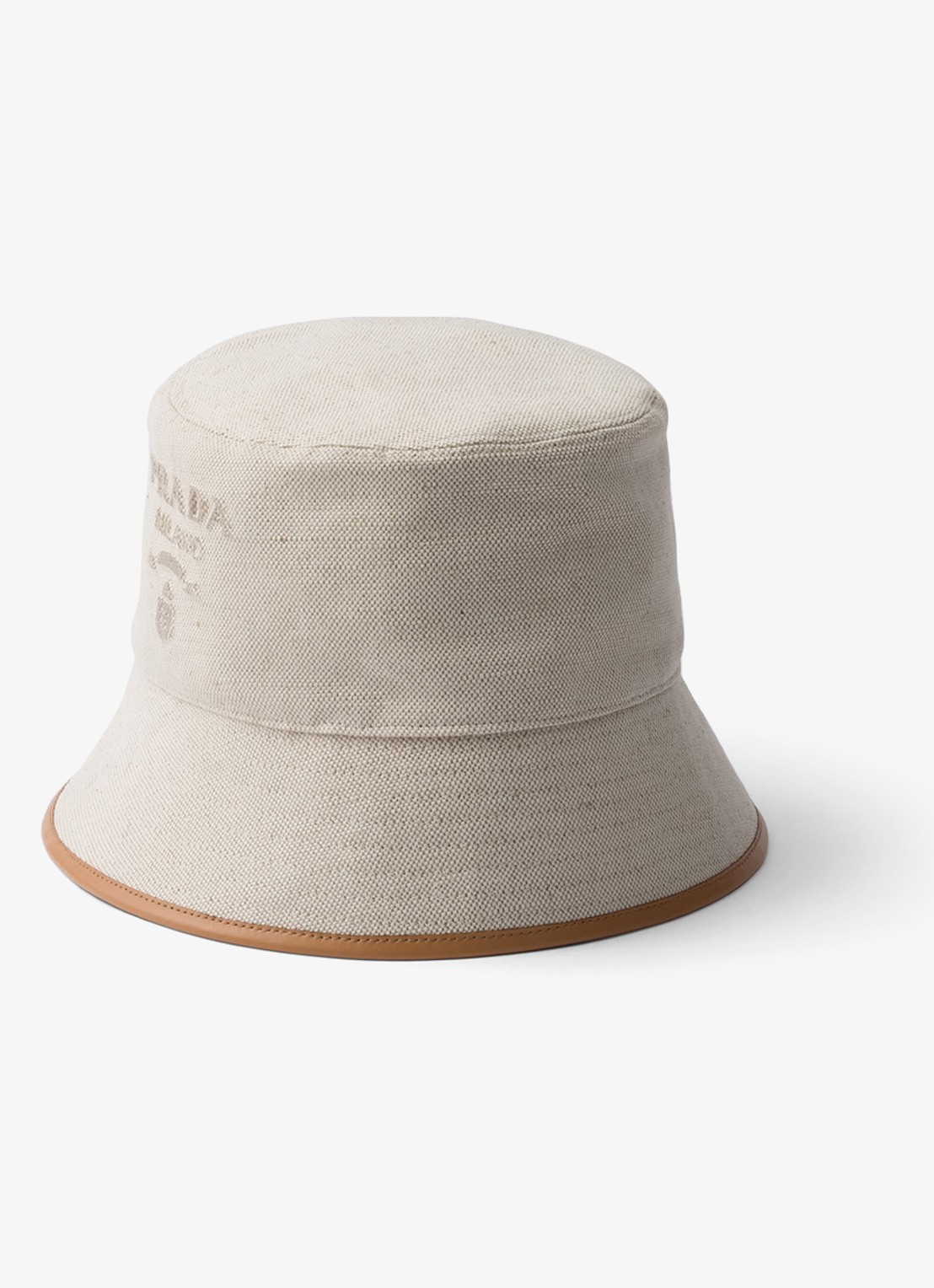 Prada Bucket hoed met logo en leren details - voorkant gebroken wit