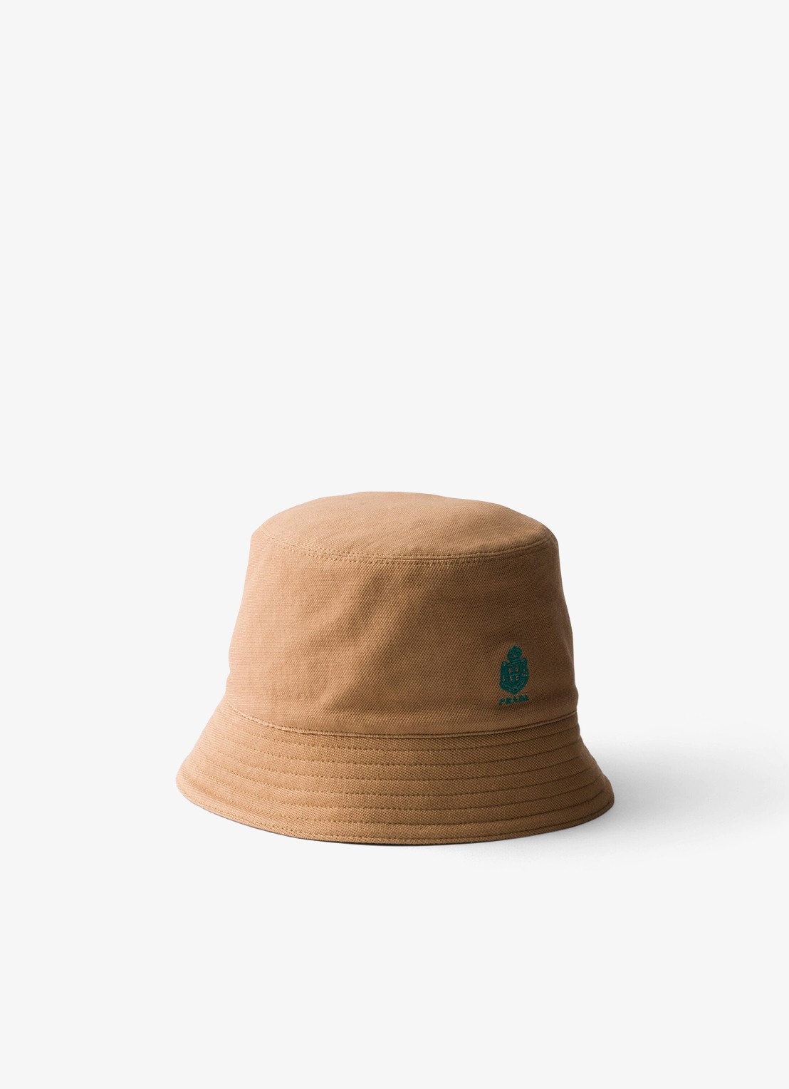 Prada Bucket hoed met logoborduring - voorkant camel