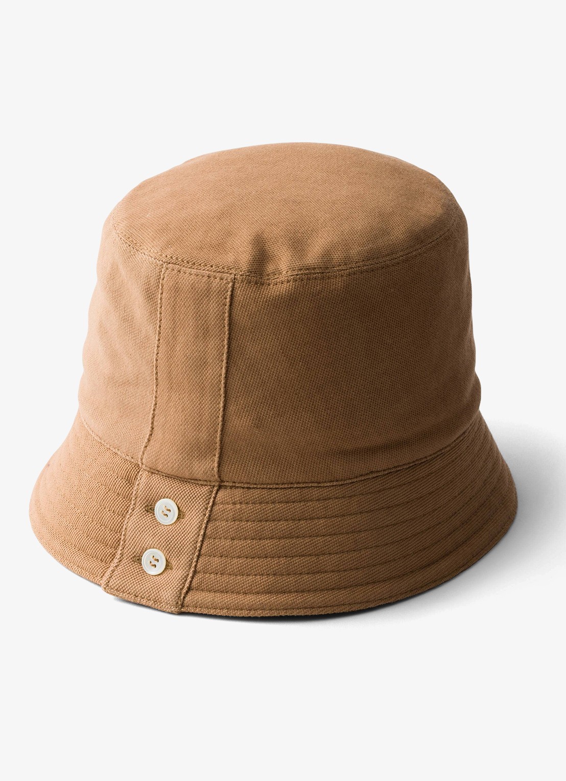 Prada Bucket hoed met logoborduring - voorkant 2 camel