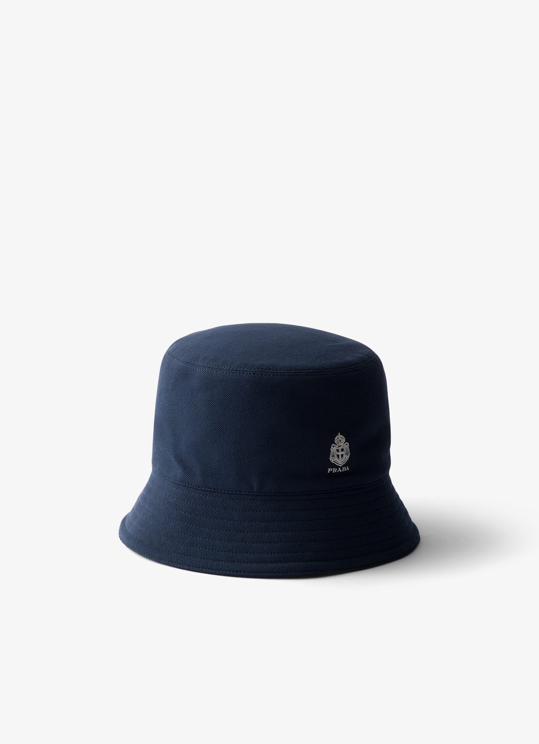 Prada Bucket hoed met logoborduring - voorkant donkerblauw