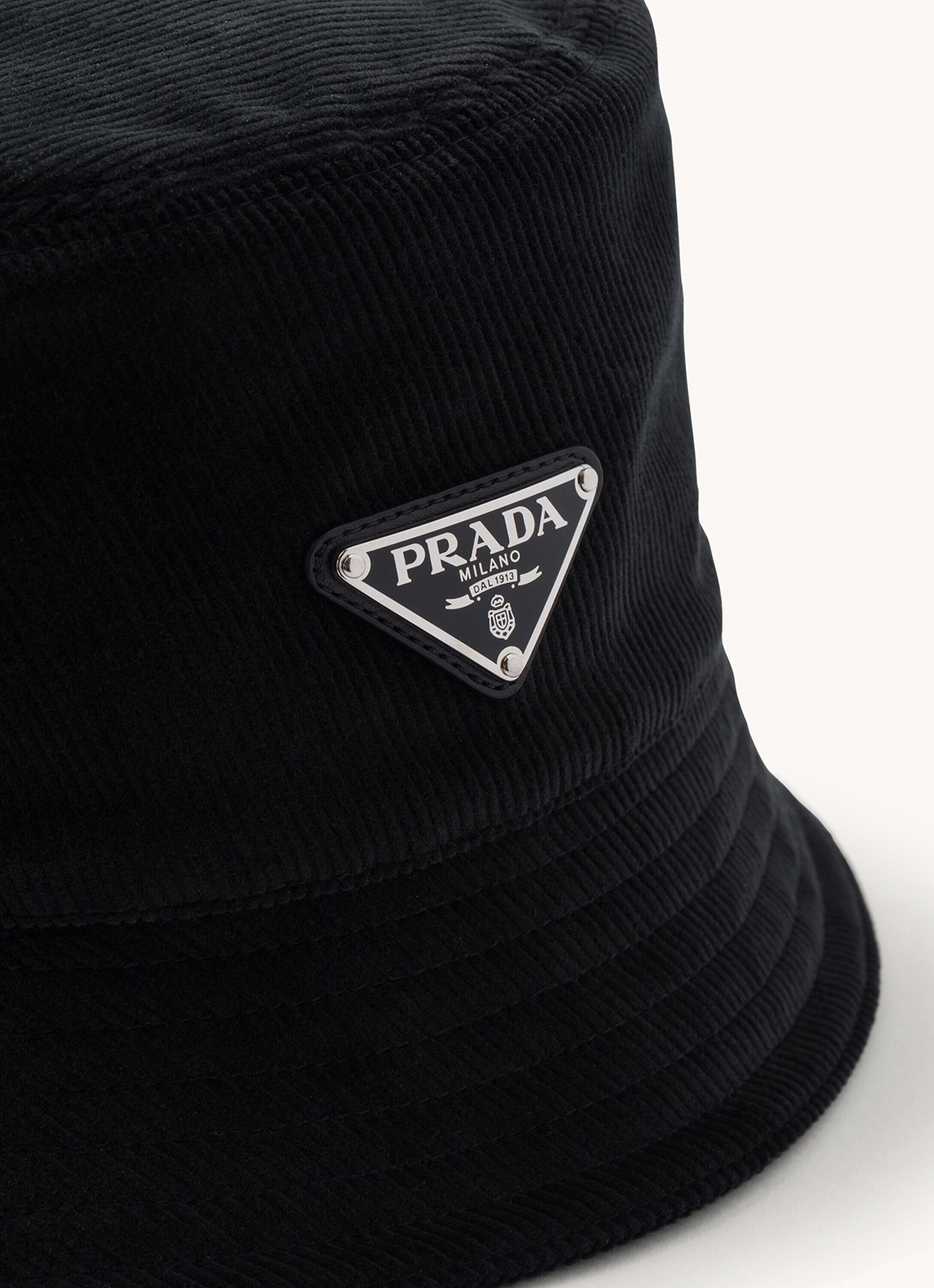 Prada Bucket hoed van corduroy - detail zwart
