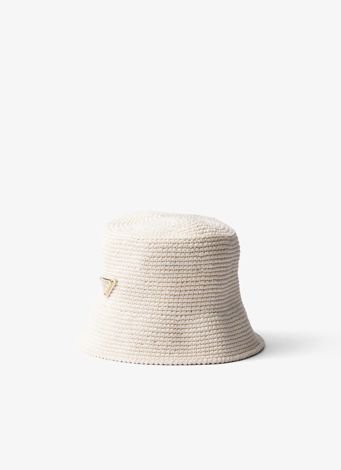 Prada Bucket hoed van crochet met logo - voorkant gebroken wit