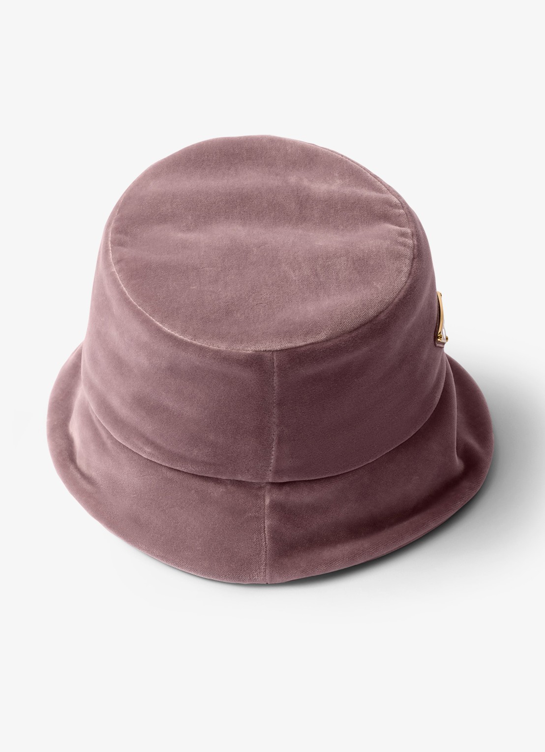 Prada Bucket hoed van fluweel met logo - detail oudroze